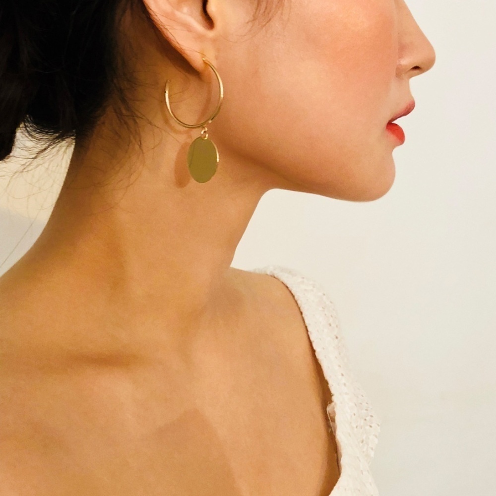 *VELMA* Gold Dangle Charm Fashion Hoop Earrings